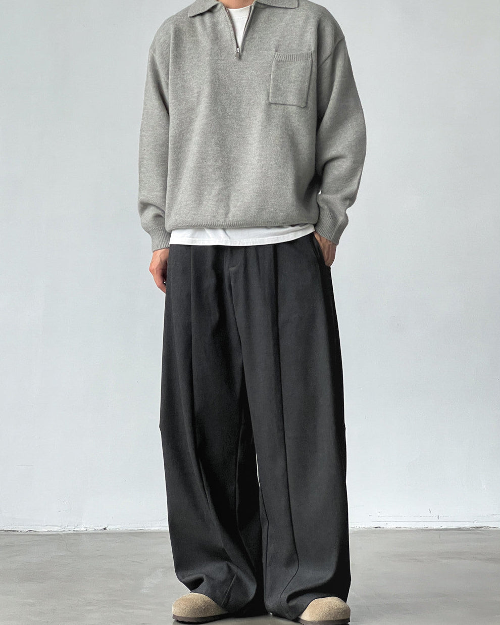 Wide Pleat Wool Blend Trousers