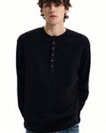 Men's Waffle Knit Cotton Henley