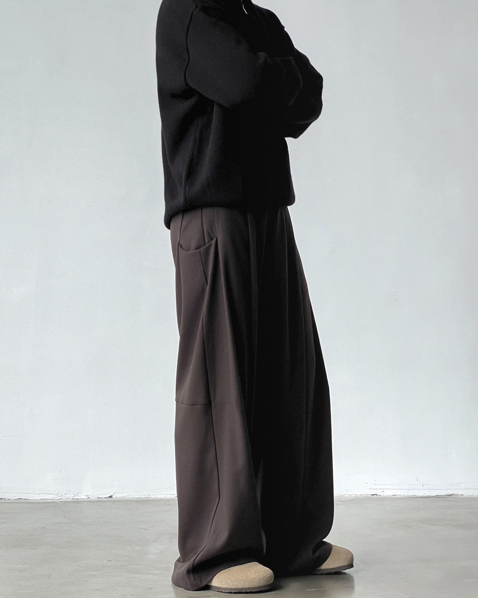Wide Pleat Wool Blend Trousers