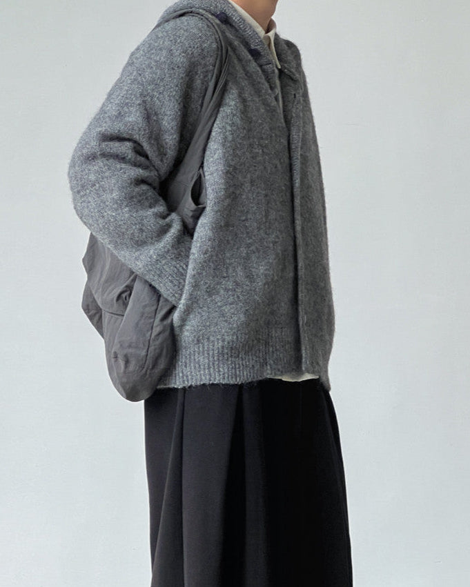 Wool Blend Hooded Knit Cardigan
