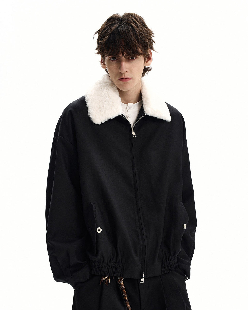 Wool Blend Shearling Collar Jacket