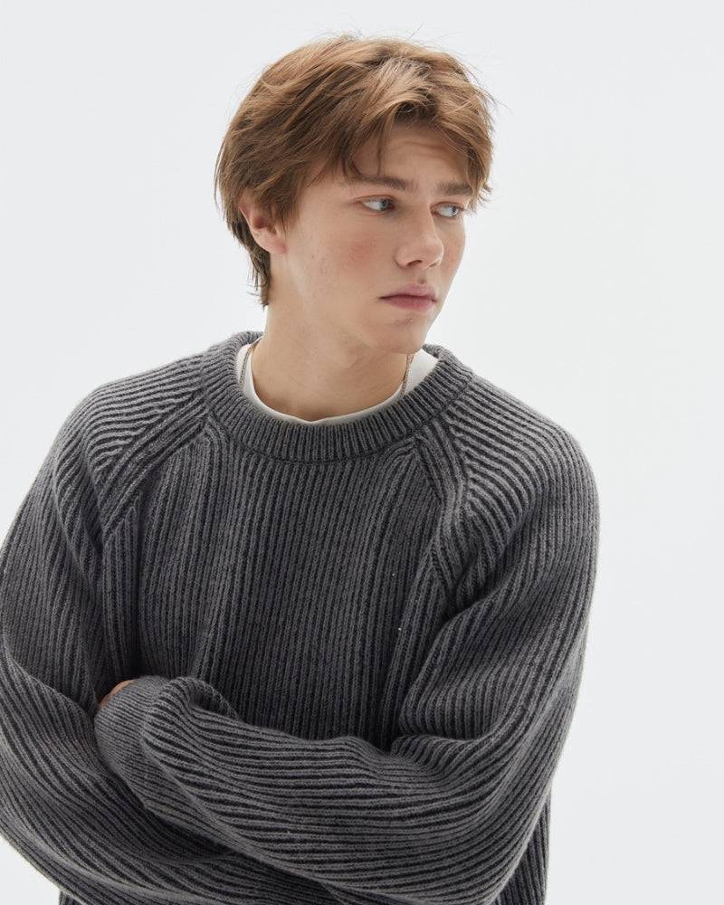 Ribbed Belange Knit Crewneck Sweater