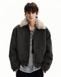 Wool-Blend Jacket with Faux Fur Collar