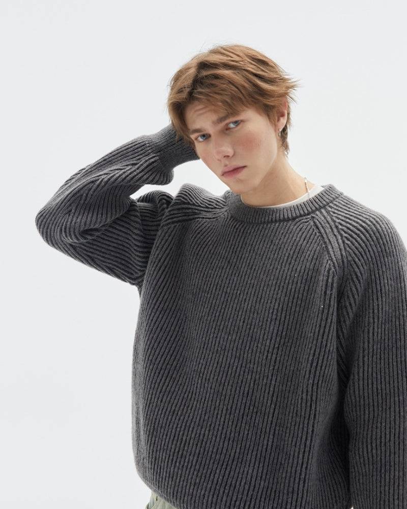 Ribbed Belange Knit Crewneck Sweater