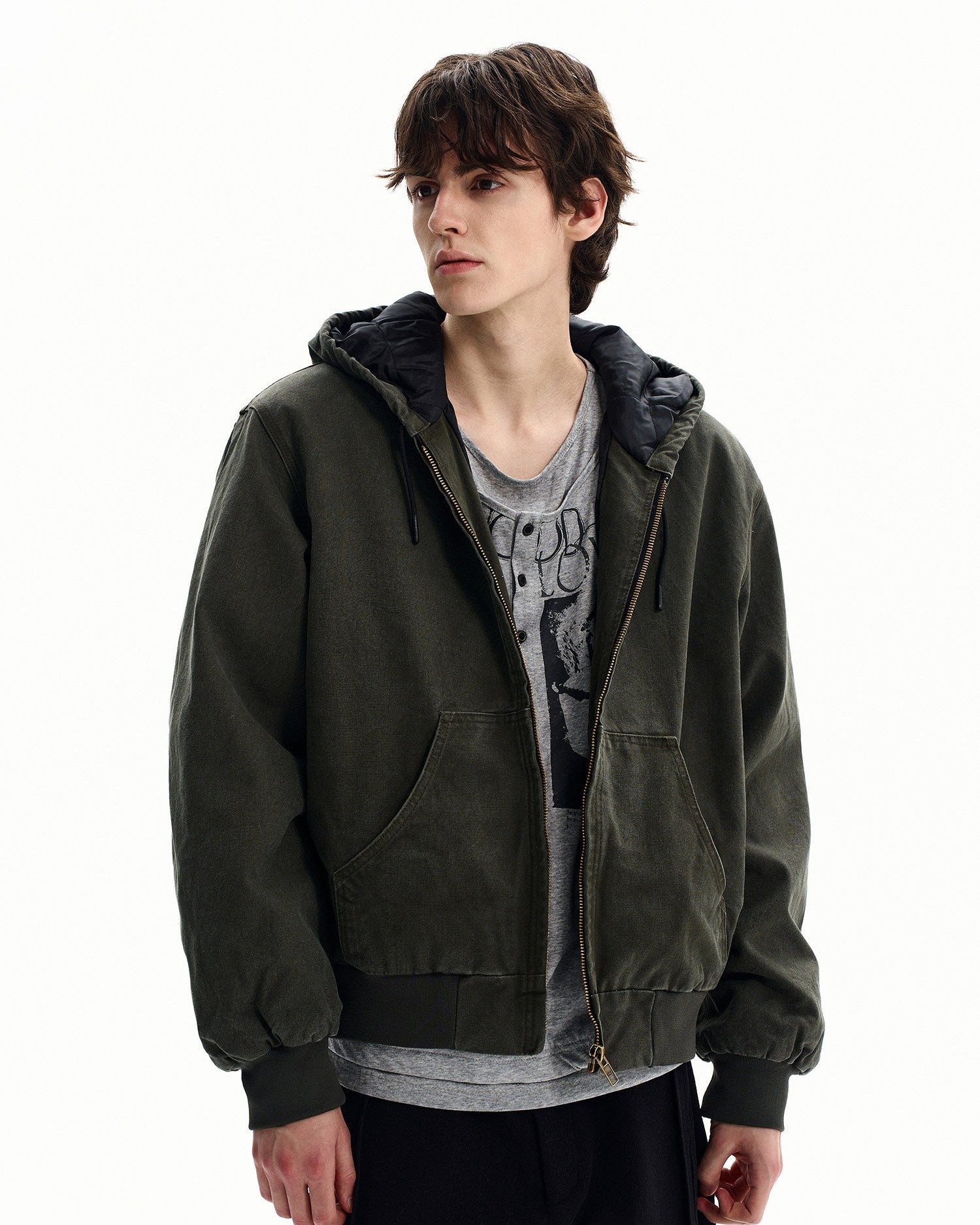 Men's Washed Cotton Zip Hooded Jacket