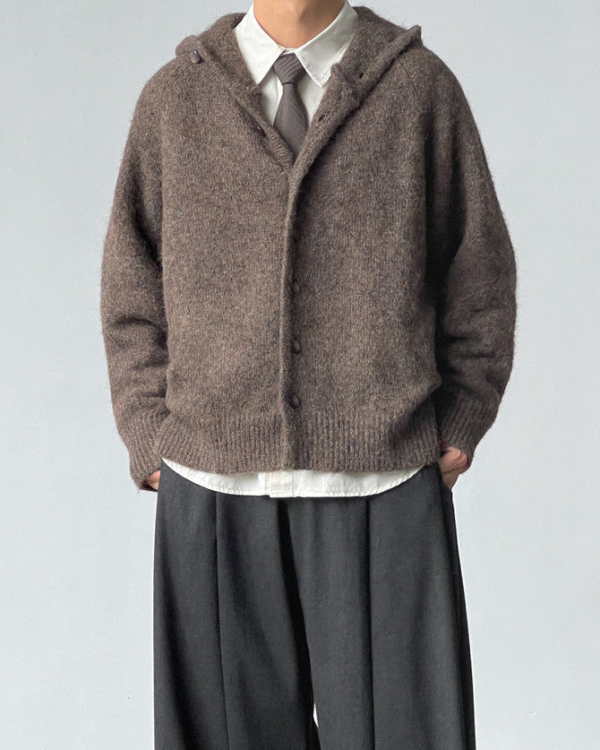 Wool Blend Hooded Knit Cardigan