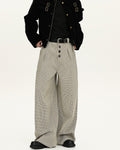 Wide-Leg Wool Checkered Trousers