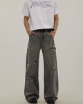 Men's Washed Denim Ripped Cargo Jeans