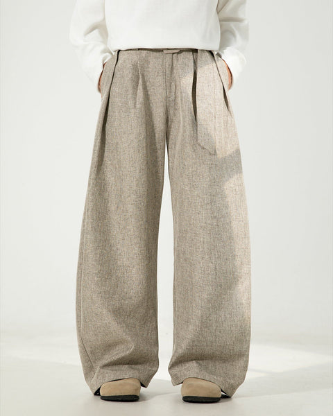 Wool Blend Wide Leg Trousers | Adjustable Waist Pants – nuvery
