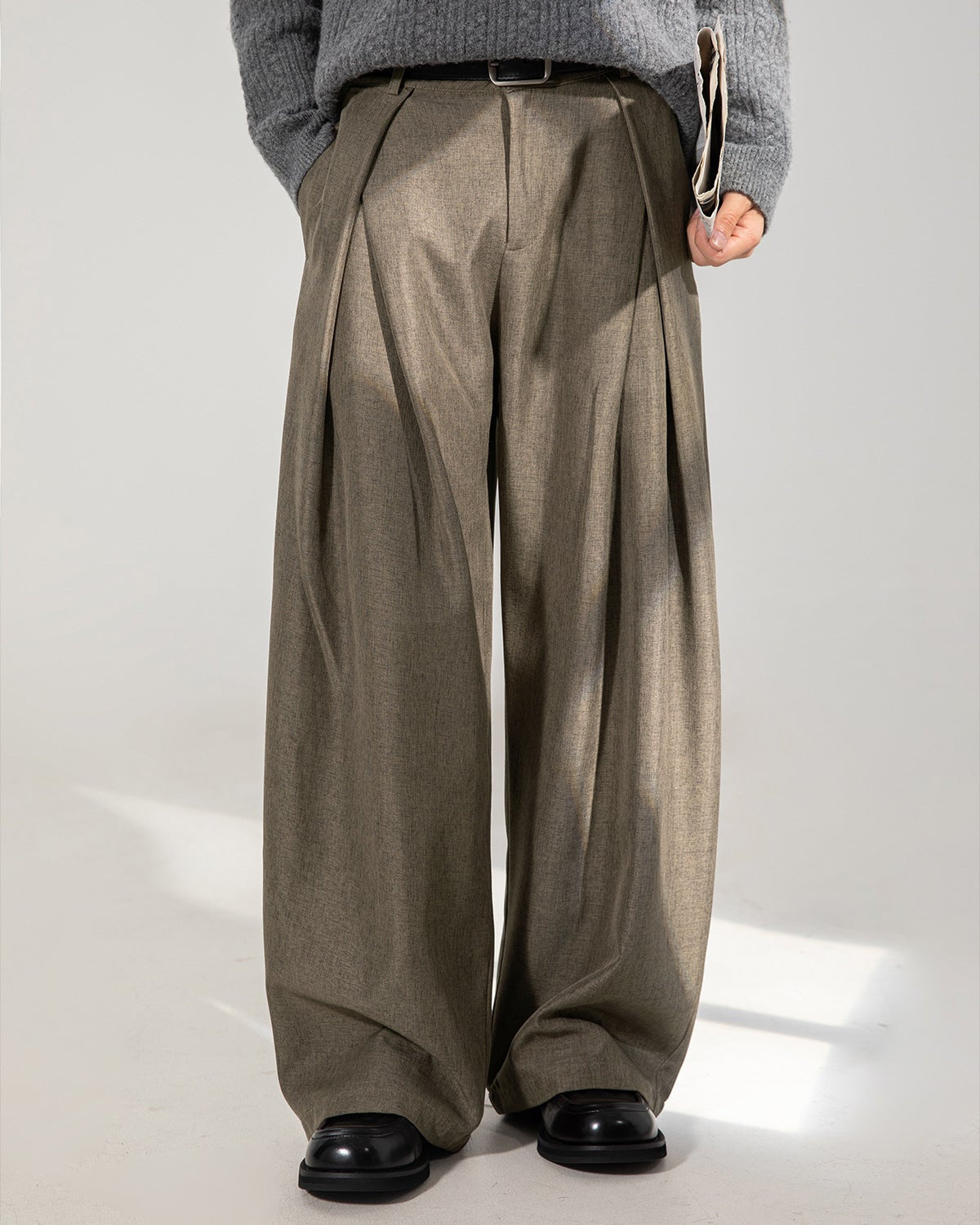 Wide Leg Pleated Trousers | Cotton Blend Tailored Pants – nuvery
