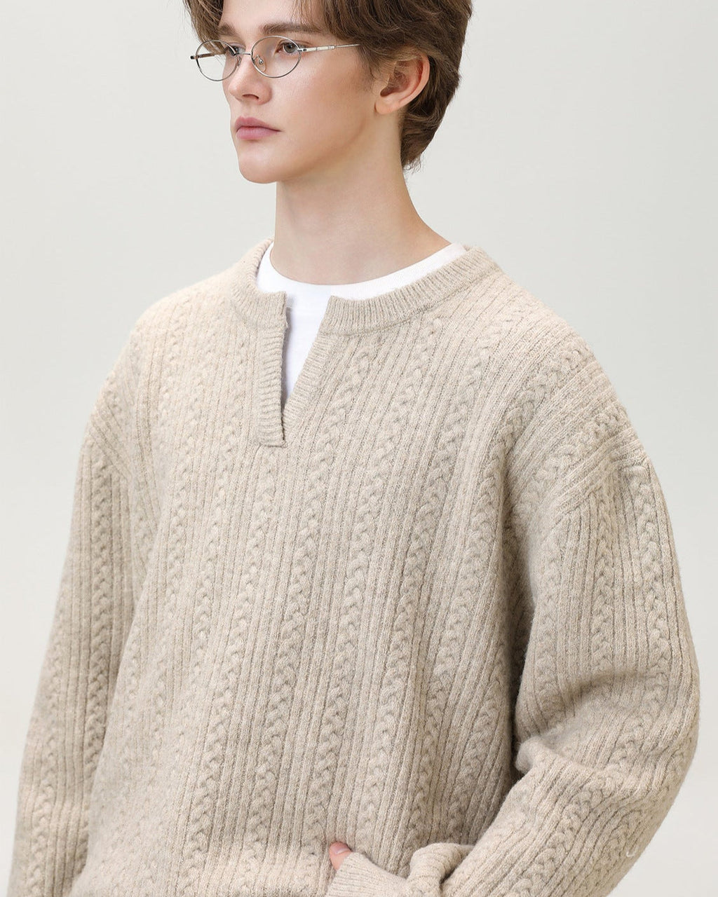 Split-Neck Knit Sweater