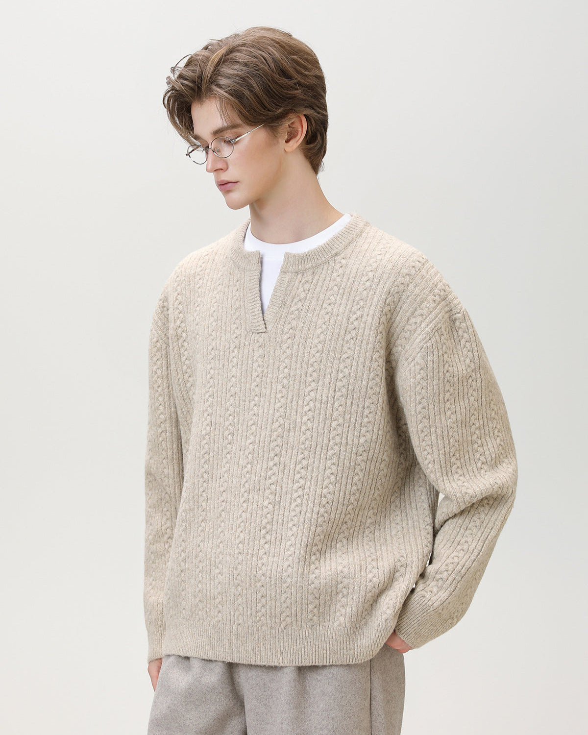 Split-Neck Knit Sweater