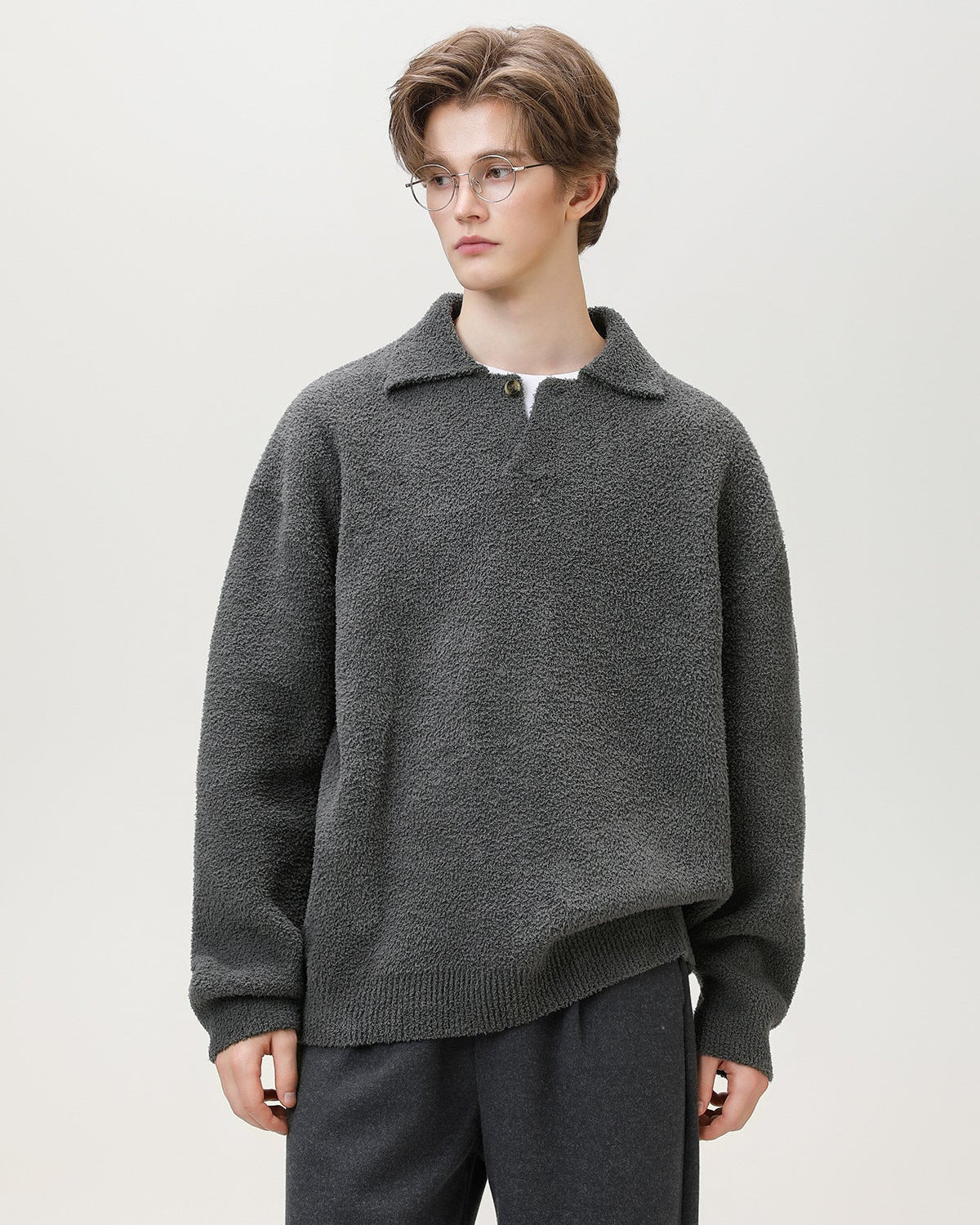 Wool Blend Knit One Button Oversized Henley Sweater