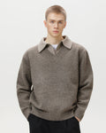 Wool Blend Collar V-Neck Knit Sweater